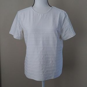 Talbots Stretch Short Sleeve Pattern White Top